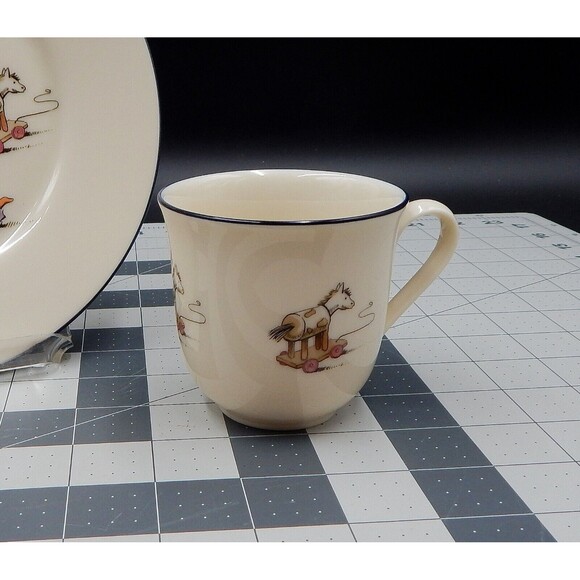 Lenox Special Children's Plate & Cup Set Silver Edge Porcelain Hobby Horse USA - Picture 3 of 8
